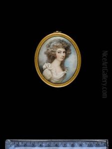 A Lady, Called Mrs. Jenny Pigott, Wearing White Dress With Frilled Collar, Her Powdered Hair Worn Long And Dressed With A Blue Ribbon