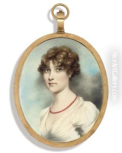 A Young Lady, In White Dress With Puffed Sleeves, Coral Necklace