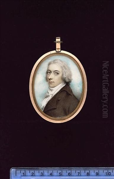 Sir Thomas Strachey, Wearing Brown Coat, White Waistcoat And Tied White Cravat, His Hair Powdered - view 1