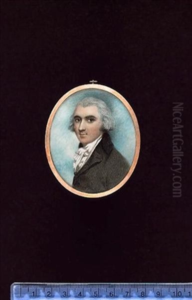 A Gentleman, Wearing Dark Grey Coat, White Waistcoat, Frilled Chemise And Tied Cravat, His Hair Powdered - view 1