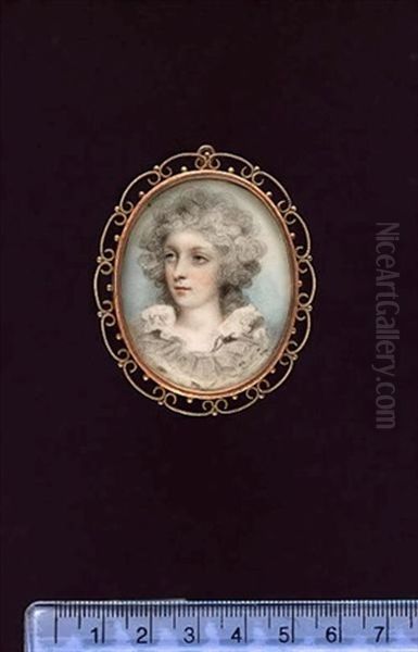 A Lady, Wearing White Dress With Large Frilled Collar, Her Hair Powdered - view 1