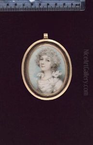 A Lady, Wearing White Dress With High Frilled Collar, Double-strand Gold Necklace, Her Hair Curled And Powdered
