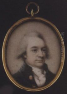 A Gentleman Wearing Dark Green Coat With Large Buttons, White Waistcoat And Frilled Cravat, His Hair Powdered by Andrew Plimer