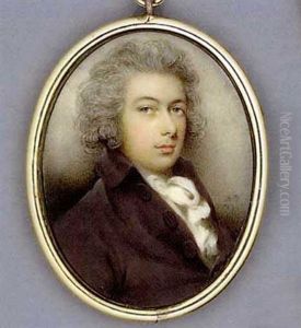 A Young Gentleman, In Brown Coat And Frilled Cravat, Powdered Curling Hair by Andrew Plimer
