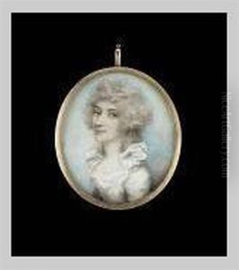 Lady Wearing Decollete White Dress With Frilled Standing Collar, Her Hair Powdered by Andrew Plimer