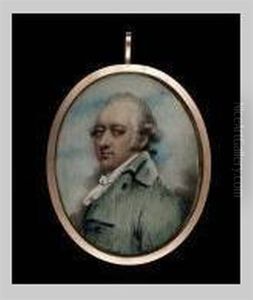 Gentleman Wearing Pale Green Coat And White Cravat, His Hair Powdered And Worn En Queue by Andrew Plimer