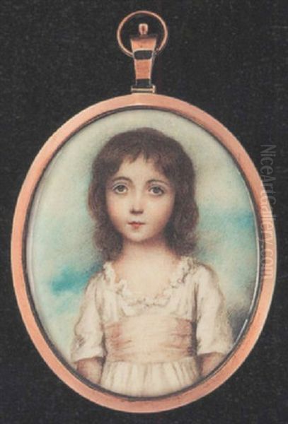 A Young Girl (one Of The Artist's Daughters?) Wearing Short-sleeved Low-cut White Dress With Frilled Trim And Pale Pink Waistband - view 1