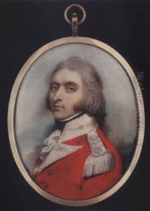 Portrait Of An Officer With Hair En Queue, Wearing Scarlet Uniform With Silver Buttons, White Facings And Epaulette, Black Stock And White Cravat