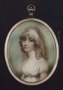 A Portrait Of A Young Lady Wearing White Bandeau In Her Long Powdered Hair And Decollete White Dress