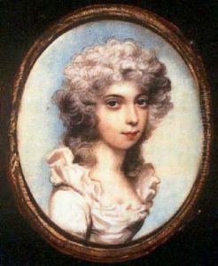 A Fine Portrait Of A Young Lady, In White Dress With Frilled Collar, Her Hair Curled And Powdered