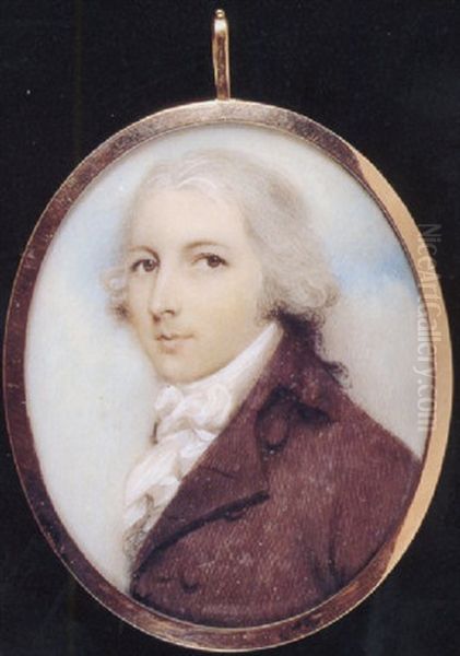 A Gentleman, In Brown Coat, White Frilled Shirt And Cravat, His Hair Powdered And En Queue - view 1