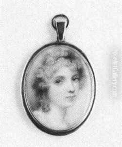 A Young Lady Wearing Decollete White Dress And Rope Of Pearls In Her Powdered Hair by Andrew Plimer