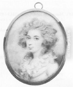 A Portrait Of A Lady In White Dress With Blue Bow by Andrew Plimer