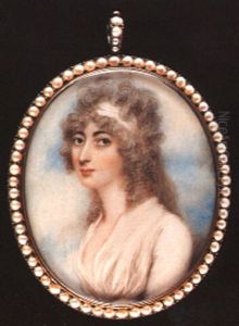 A Fine Portrait Of A Lady Wearing White Dress by Andrew Plimer