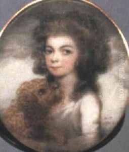 A Lady Holding An Affectionate Spaniel by Andrew Plimer