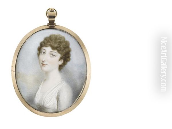 A Lady, Wearing White Dress, Her Brown Hair Curled And Upswept - view 1