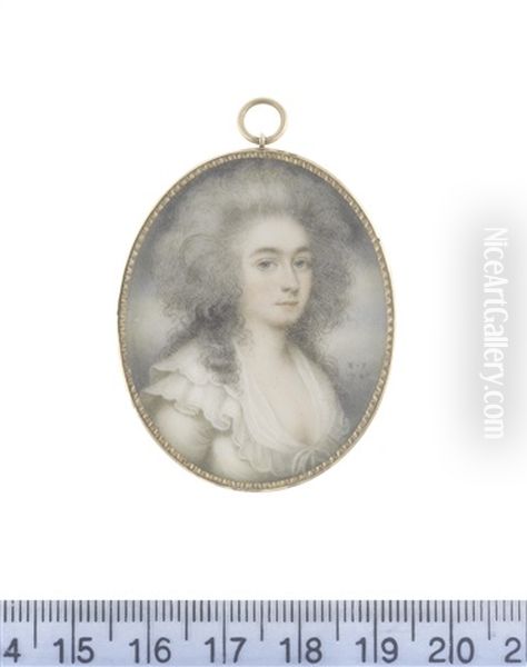 A Lady, Wearing White Dress With Frilled Double Tier Collar And Fichu Tied In A Ribbon Bow At Her Decollete, Her Powdered Wig Worn A La Conseilleur - view 1