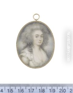 A Lady, Wearing White Dress With Frilled Double Tier Collar And Fichu Tied In A Ribbon Bow At Her Decollete, Her Powdered Wig Worn A La Conseilleur