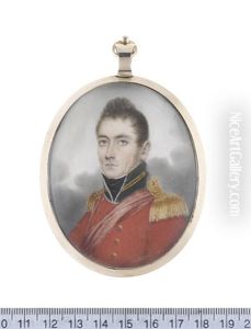 Colonel Gill, Wearing Red Coat With Dark Green Standing Collar, Gold Buttons And Epaulettes, A Red Sash Worn Across His Left Shoulder, White Chemise And...