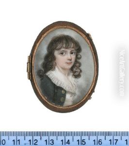 A Young Boy, Wearing Teal Coat, White Chemise With Wide Collar And Lace Trim, His Dark Curly Hair Worn Long by Nathaniel Plimer