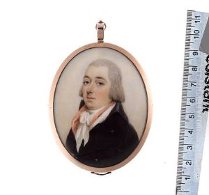 Sir Edward Astley Wearing Brown Double Breasted Coat With Black Collar, White Waistcoat, Stock And Tie, Pink Solitaire, Powdered Hair by Nathaniel Plimer