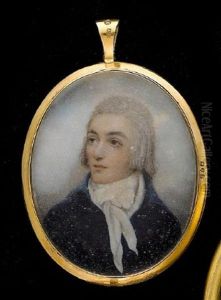 A Gentleman, Wearing Blue Coat With Brass Buttons And Tied White Cravat, His Hair Powdered by Nathaniel Plimer