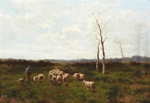 Herder Met Schaapskudde Op De Heide