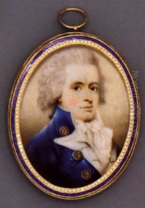 A Naval Officer In Blue Velvet Coat With Large Gold Buttons, White Waistcoat, Frilled And Knotted Cravat, Powdered Hair En Queue by Nathaniel Plimer