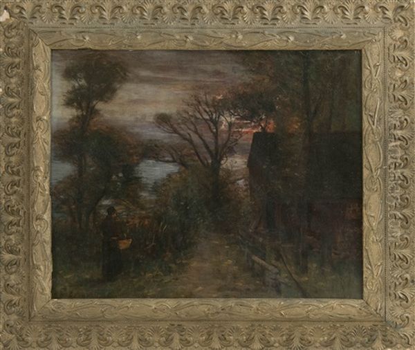 A Woman Walking Down A Rural Path At Sunset - view 1
