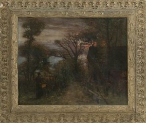 A Woman Walking Down A Rural Path At Sunset