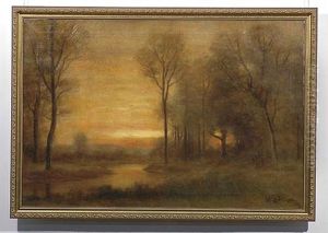 Sunset Along River Landscape by William E. Plimpton