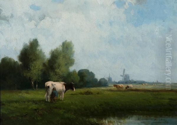Milking Farmer In Meadow - view 1