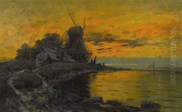 Alte Windmuhle Bei Dordrecht Im Abendrot - view 1