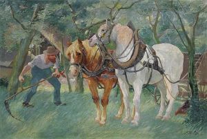 Sensender Bauer Mit Einem Pferdegespann Unter Baumen by Ludwig Wilhelm Plock