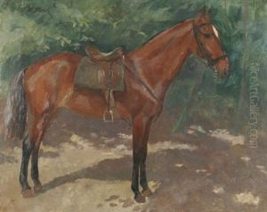 Gesatteltes Pferd Nach Rechts Stehend by Ludwig Wilhelm Plock