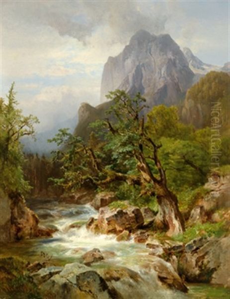 Gebirgslandschaft Mit Wasserfall - view 1