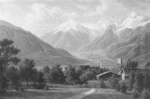 Landschaftsmotiv Mit Schneebedeckten Bergen Im Hintergrund by Anna (Baar-Plommer) Plommer
