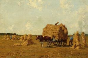 Haymaking Farmers With A Horse And Cart by Hermanus Charles Christiaan Bogman