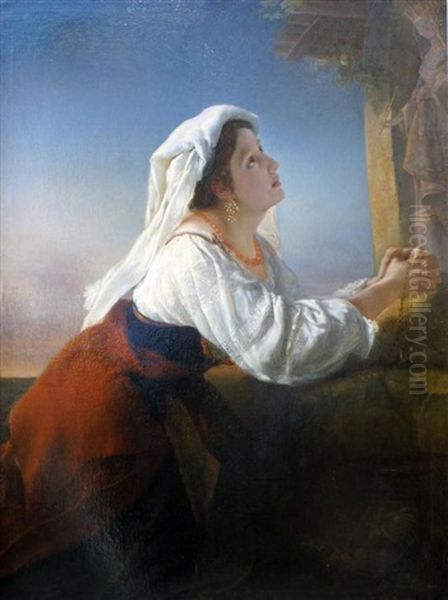 Jonge Vrouw In Aanbidding Van De Moeder Gods - view 1