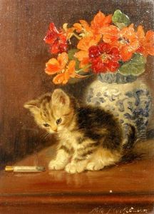 Kitten In Front Of A Flower Vase by Meta Plueckebaum