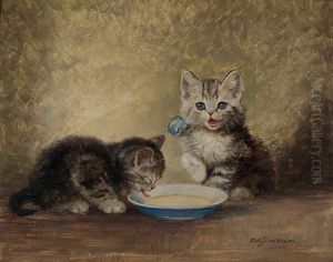 Cats At The Milk Saucer by Meta Plueckebaum