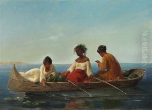 Tahitian Women Bringing Fruit To The Corvette Galathea by August (Poul A.) Plum