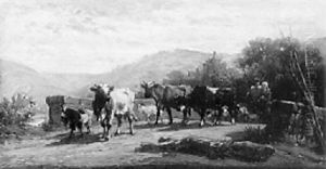 Drovers And Cattle On A Stone Bridge