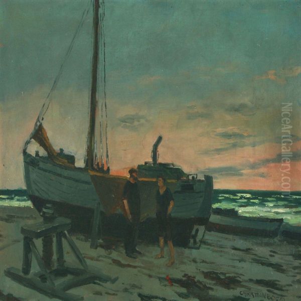 Evening With Two Fishermen At Their Boat - view 1