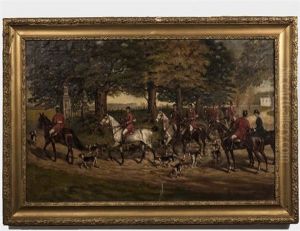 Departure For Hunting From The Potocki's Palace In Dzikow by Stanislaw Jerzy Pociecha