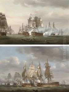 H.m.s. Tonnant Engaging The Spanish Monarca (+ H.m.s. Tonnant Accepting Monarca's Surrender; Pair)
