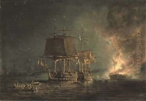 The Burning Of The Russian 74-gun "sewolod" After She Had Been Engaged And Silenced By H.m.s. "implacable", Captain T. Byam Martin, In The Baltic, 26th August 1808