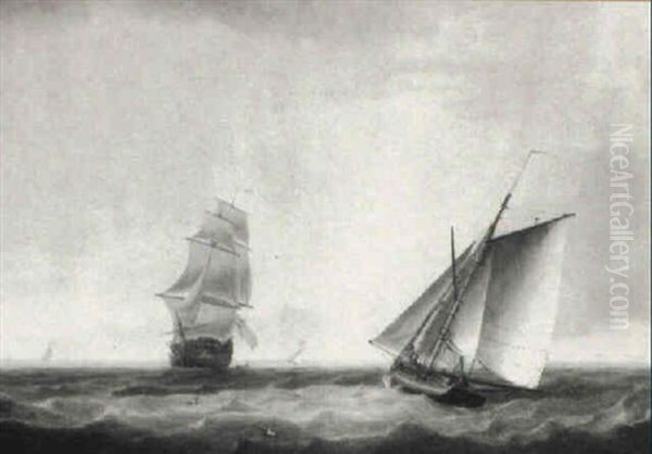 Seascape With Man-o-war And Fishing Boats - view 1