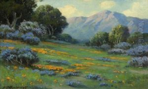 Mountain Landscape With Poppies And Lupine by Alexis Matthew Podchernikoff