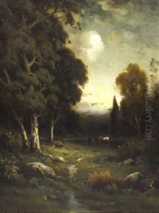Cows Watering At Dusk by Alexis Matthew Podchernikoff